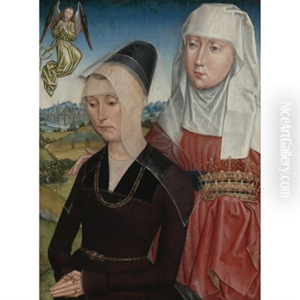 Female Donor With Saint Elizabeth Of Hungary (right Wing Of Triptych) Oil Painting by Simon Marmion