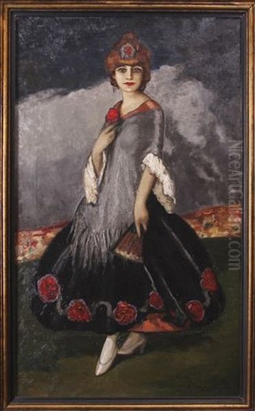 La Dame A La Rose Oil Painting by Ernest Marneffe