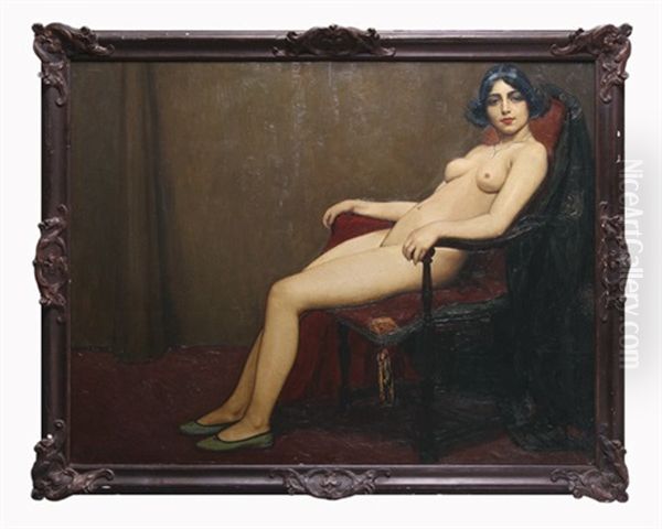 Femme Nue Assise Oil Painting by Ernest Marneffe