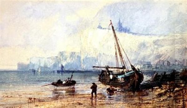 Fishing Boats On A Beach Oil Painting by Paul Marny