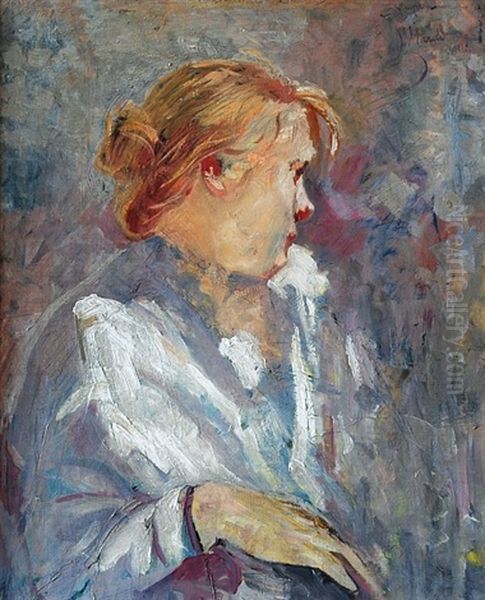 Portrait Of A Girl (study) Oil Painting by Ludwig (Ludek) Marold