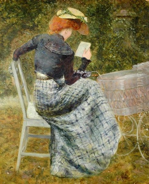 Reading Lady With Pram by Ludwig (Ludek) Marold