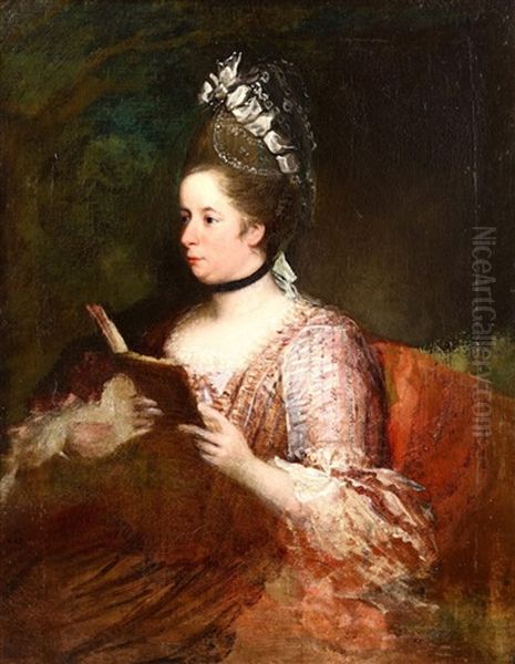 Portrait Of A Lady Reading, Seated In An Interior Oil Painting by Anton von Maron