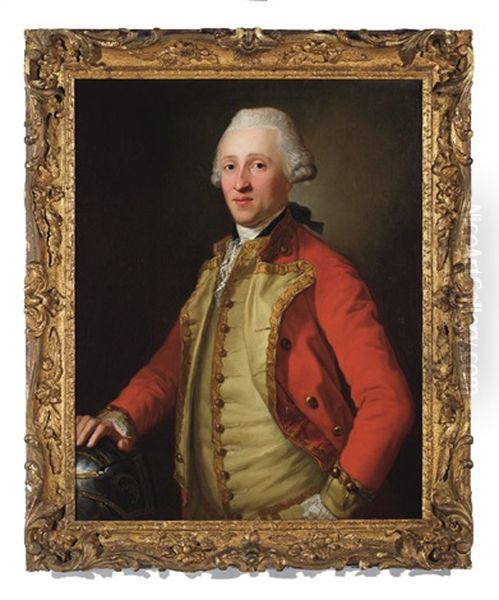 Portrait Of An Eighteenth Century Gentleman In Gold Trimmed Red Coat Oil Painting by Anton von Maron