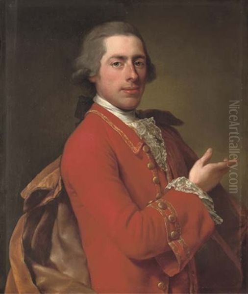 Portrait Of Francis William Skipwith In A Red Coat With Gold Trim And Buttons Oil Painting by Anton von Maron