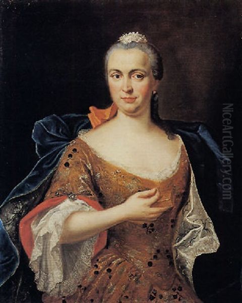 Ritratto Di Nobildonna Con Manto Blu E Abito Riccamente Ricamato Oil Painting by Anton von Maron