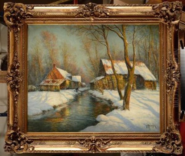 Paysage Enneige Au Ruisseau Oil Painting by Georges Philibert Charles Maroniez