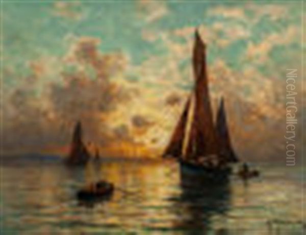 Soleil Couchant Oil Painting by Georges Philibert Charles Maroniez