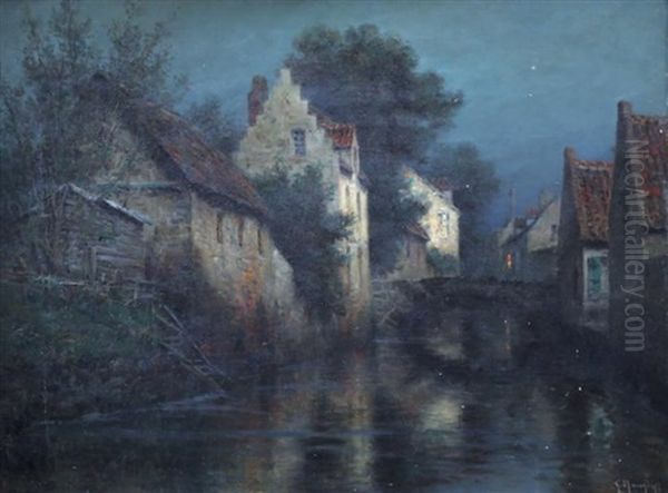 Crepuscule Sur Le Village Oil Painting by Georges Philibert Charles Maroniez