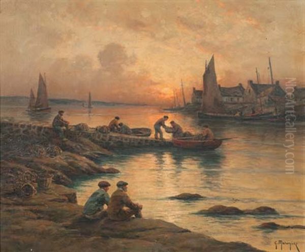 Port Breton Au Crepuscule Oil Painting by Georges Philibert Charles Maroniez