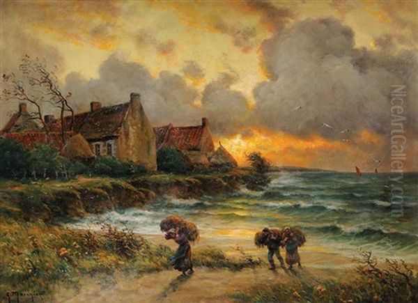 Le Retour De La Peche Oil Painting by Georges Philibert Charles Maroniez