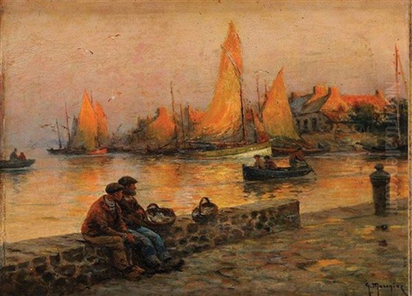 Port De Peche Au Crepuscule Oil Painting by Georges Philibert Charles Maroniez