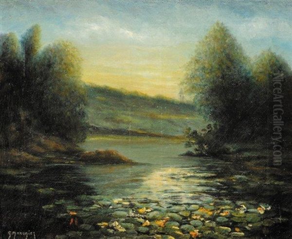 Etang Au Clair De Lune Oil Painting by Georges Philibert Charles Maroniez