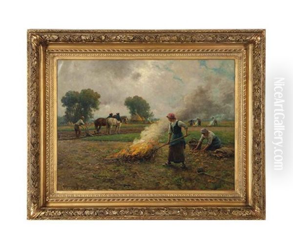 La Cueillette Des Pommes De Terre Oil Painting by Georges Philibert Charles Maroniez