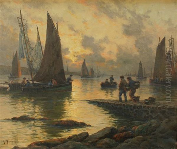 Scene De Port Oil Painting by Georges Philibert Charles Maroniez