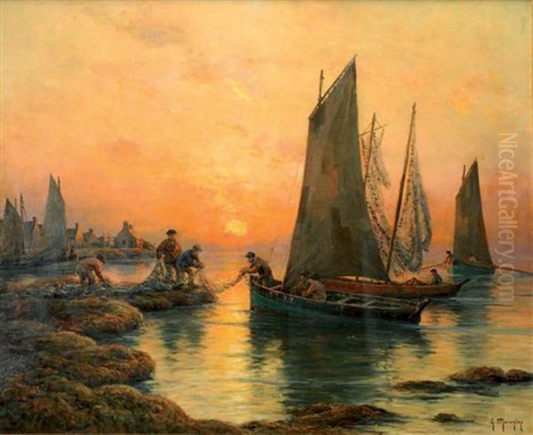 Pecheurs En Bretagne Oil Painting by Georges Philibert Charles Maroniez