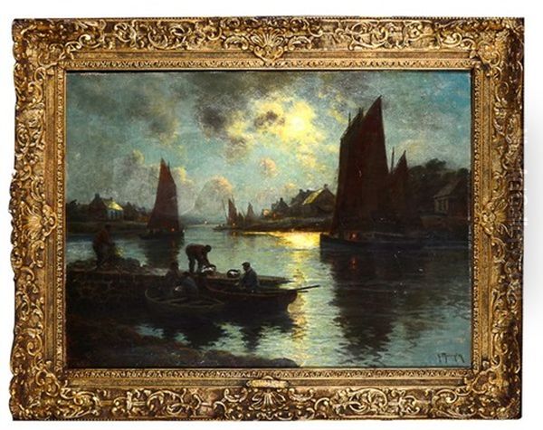 Clair De Lune En Bretagne Oil Painting by Georges Philibert Charles Maroniez