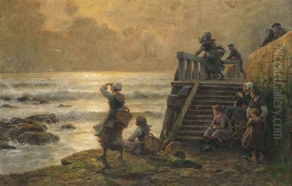 Waiting For The Catch Oil Painting by Georges Philibert Charles Maroniez