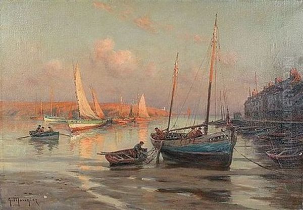 Bateau De Peche Sur La Greve Oil Painting by Georges Philibert Charles Maroniez