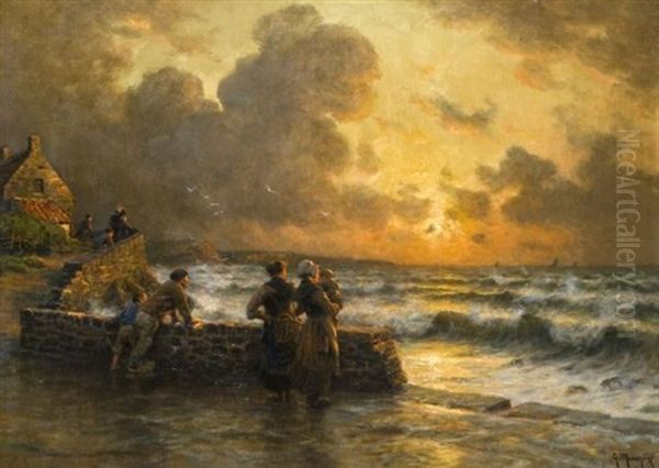 Le Retour Des Pecheurs Oil Painting by Georges Philibert Charles Maroniez