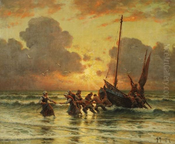 Le Retour Des Pecheurs Oil Painting by Georges Philibert Charles Maroniez