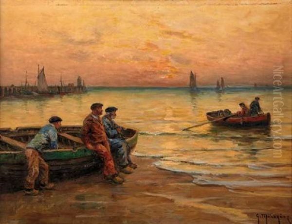 Le Soir Sur La Greve Oil Painting by Georges Philibert Charles Maroniez