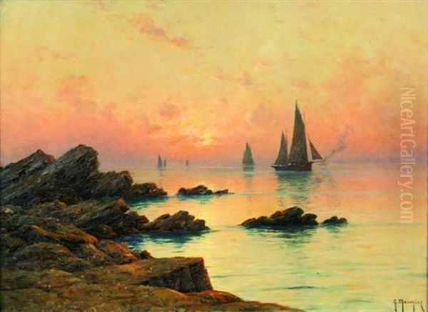 Marine Au Coucher De Soleil Oil Painting by Georges Philibert Charles Maroniez