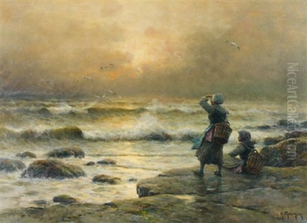 Le Soir Sur La Greve Oil Painting by Georges Philibert Charles Maroniez