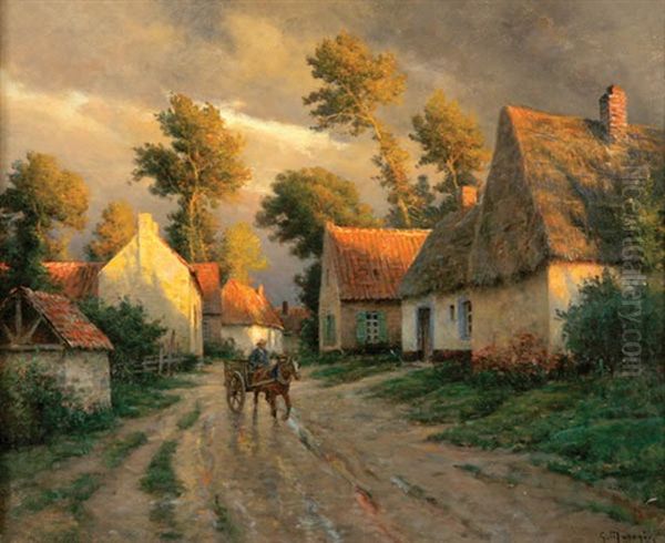 Village Scene At Dusk Oil Painting by Georges Philibert Charles Maroniez