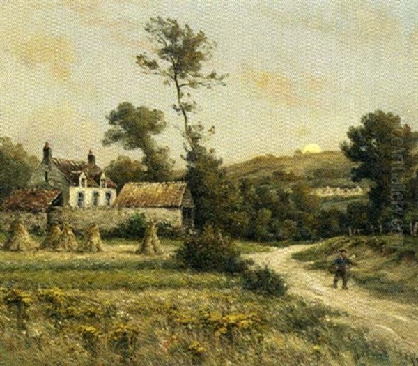 Farmer On A Country Road Oil Painting by Georges Philibert Charles Maroniez