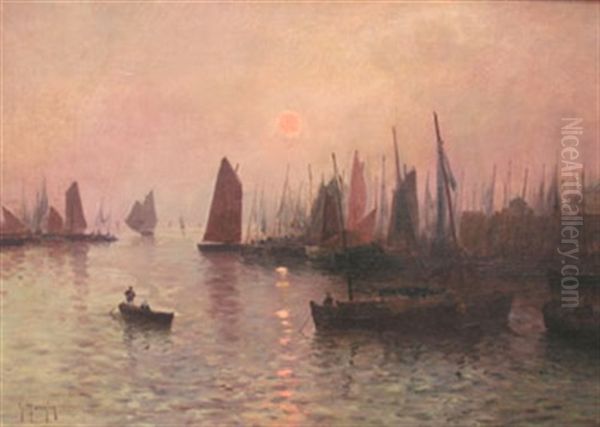 Retour De La Flotille, Soleil Couchant Oil Painting by Georges Philibert Charles Maroniez