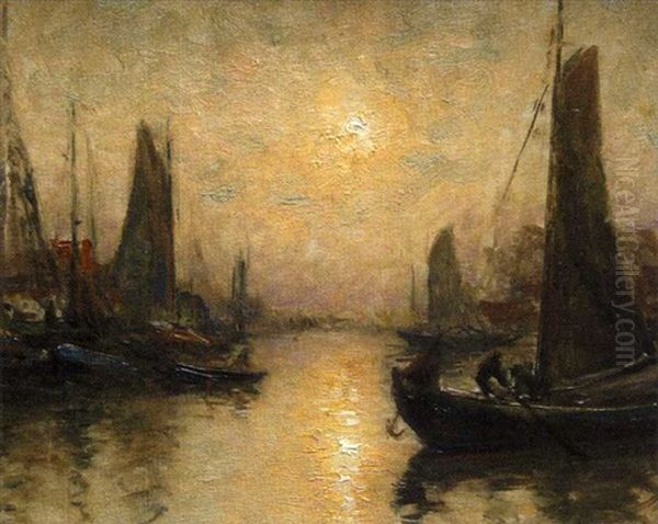 Soleil Couchant Sur Le Port Oil Painting by Georges Philibert Charles Maroniez