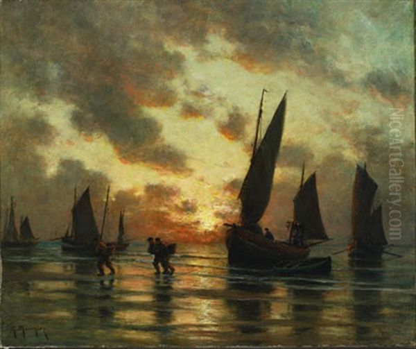 Retour De La Peche Oil Painting by Georges Philibert Charles Maroniez