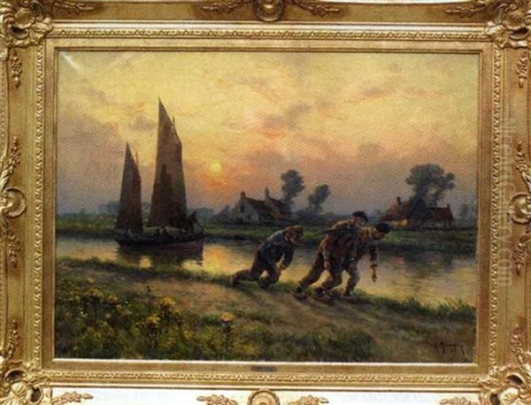 Scene De Halage Oil Painting by Georges Philibert Charles Maroniez