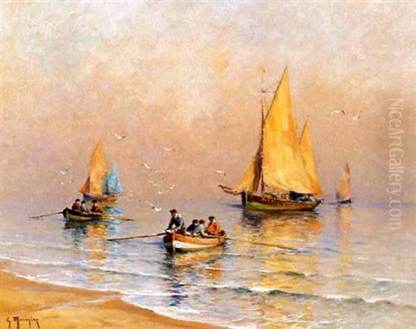 Return Of The Fleet Oil Painting by Georges Philibert Charles Maroniez