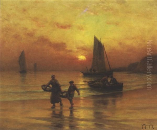 Retour De Peche Oil Painting by Georges Philibert Charles Maroniez