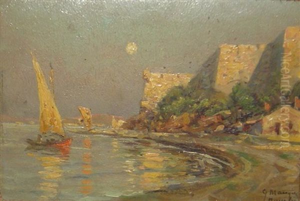 Voiliers Au Couchant Oil Painting by Georges Philibert Charles Maroniez