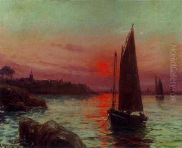 Fischerboot In Abendrot Oil Painting by Georges Philibert Charles Maroniez