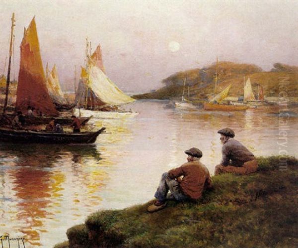 On The River At Sunset Oil Painting by Georges Philibert Charles Maroniez