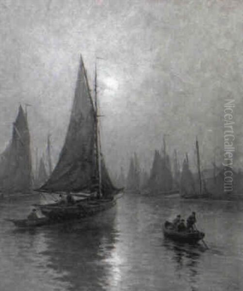 Morgenstimmung Uber Einem Fischerhafen Oil Painting by Georges Philibert Charles Maroniez