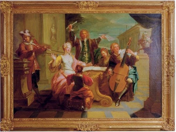 A Musical Company With A Boy And Dog (+ A Musical Company With A Man Playing A Viola Di Gamba; Pair) by Francois Marot