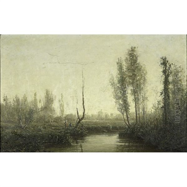 A Meandering Stream With Figures Oil Painting by William Lewis Marple