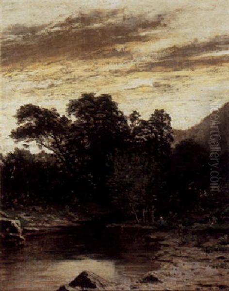 Sitting Along A River At Sunset Oil Painting by William Lewis Marple