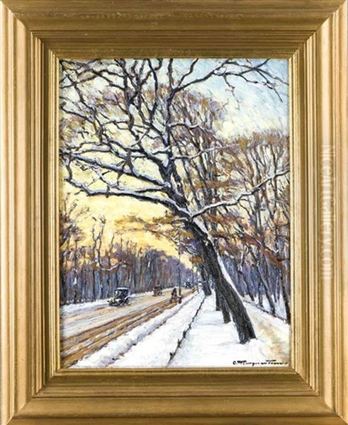 Blick Auf Die Verschneite Charlottenburger Chaussee Vor Dem Bhf Tiergarten In Berlin Oil Painting by Otto Marquardsen