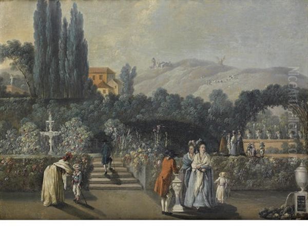 Figures In An Ornamental Garden, A Landscape Beyond by Joaquim Marques