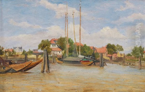 The River Elbe At Altenwerder Oil Painting by James Richard Marquis