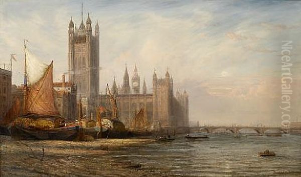 The Houses Of Parliament And Westminster Bridge Oil Painting by James Richard Marquis