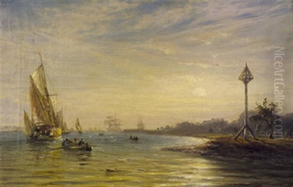 Shipping In The Greater Cork Harbour Oil Painting by James Richard Marquis