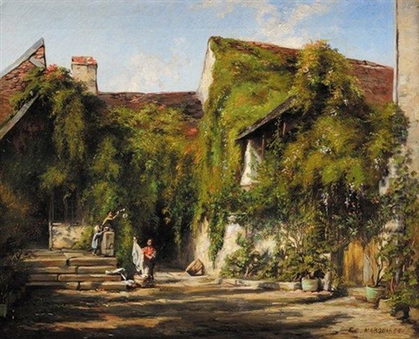 Scene De Village Oil Painting by Francois Camille Marquiset