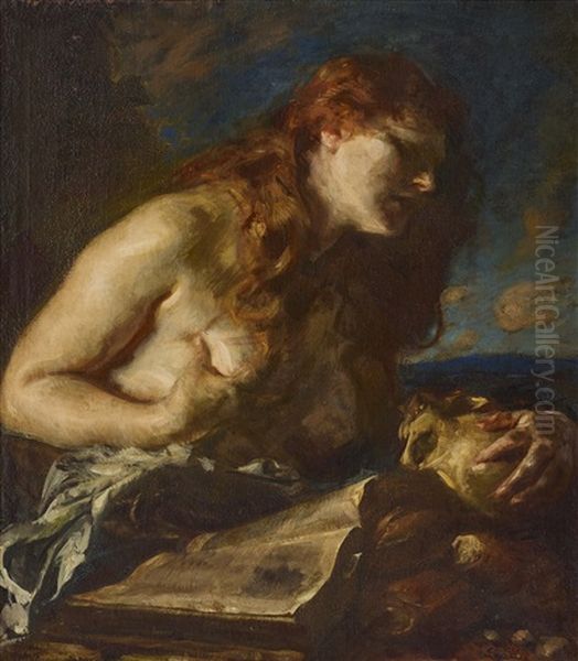 Busende Maria Magdalena Oil Painting by Carl von Marr